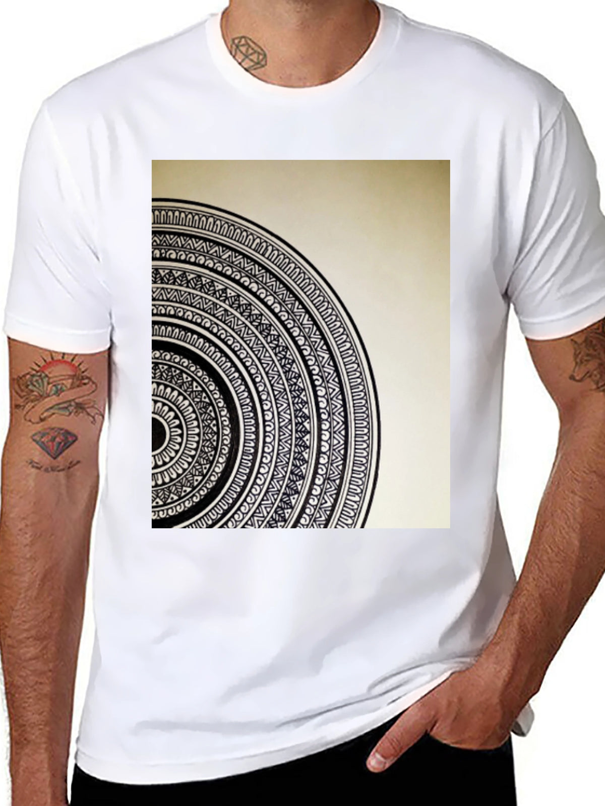 Geometric Mandala Graphic Tee - Stylish Black Cotton T-Shirt