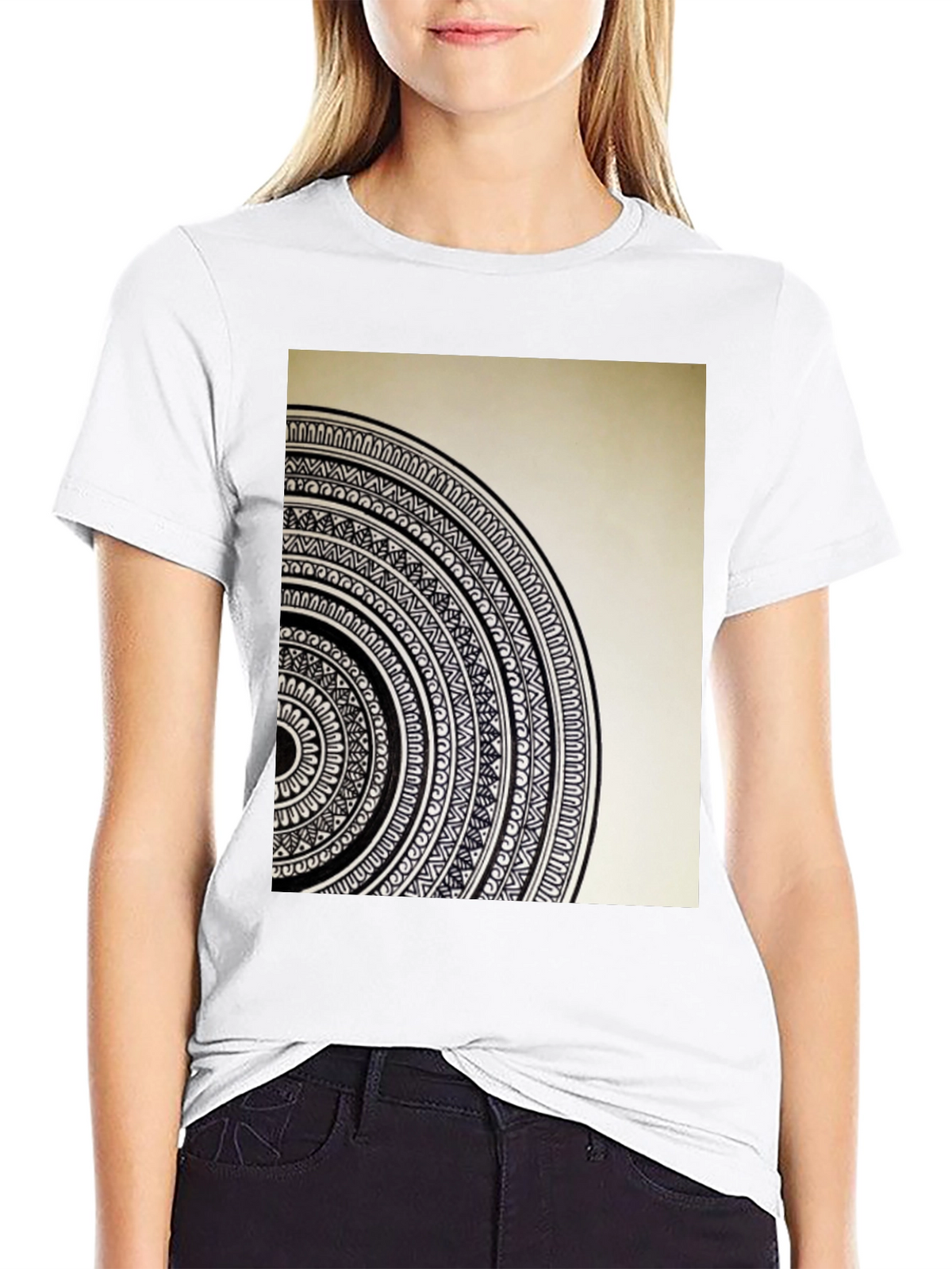 Geometric Mandala Graphic Tee - Stylish Black Cotton T-Shirt