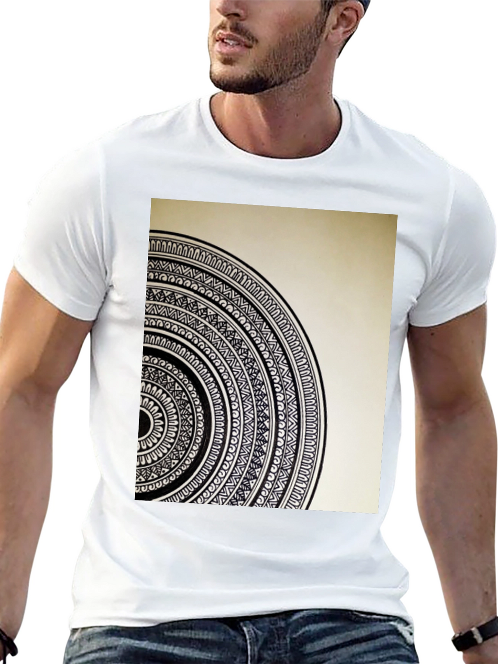 Geometric Mandala Graphic Tee - Stylish Black Cotton T-Shirt