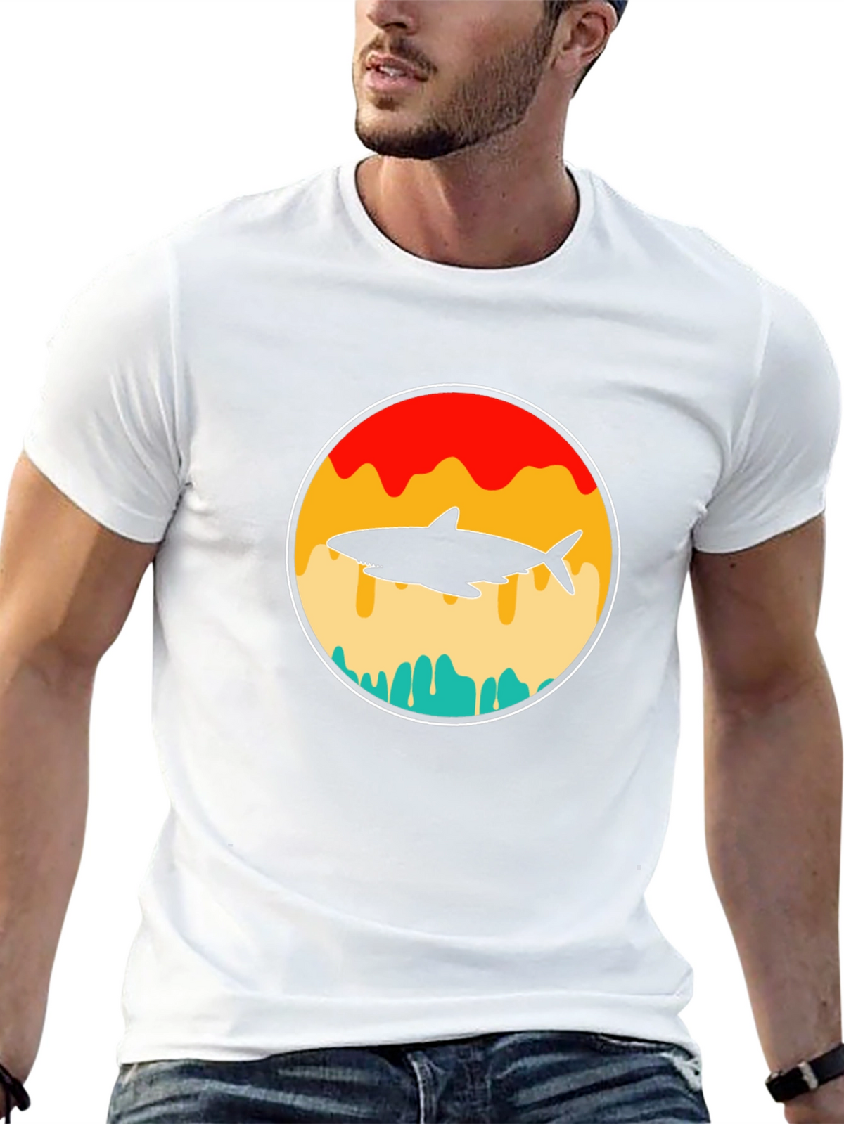 Shark Silhouette Graphic T-Shirt - Retro Style