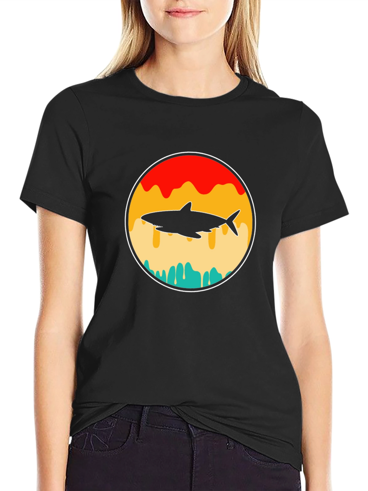 Shark Silhouette Graphic T-Shirt - Retro Style