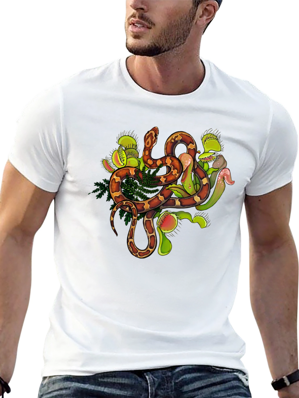 Snake & Venus Flytrap Graphic Tee - Black