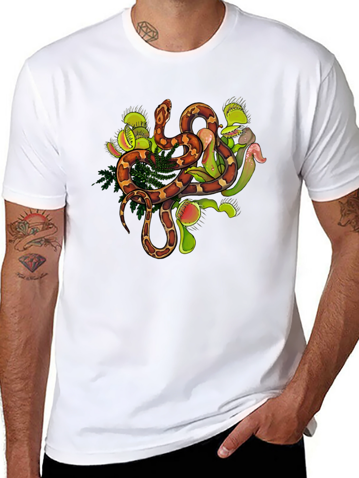 Snake & Venus Flytrap Graphic Tee - Black