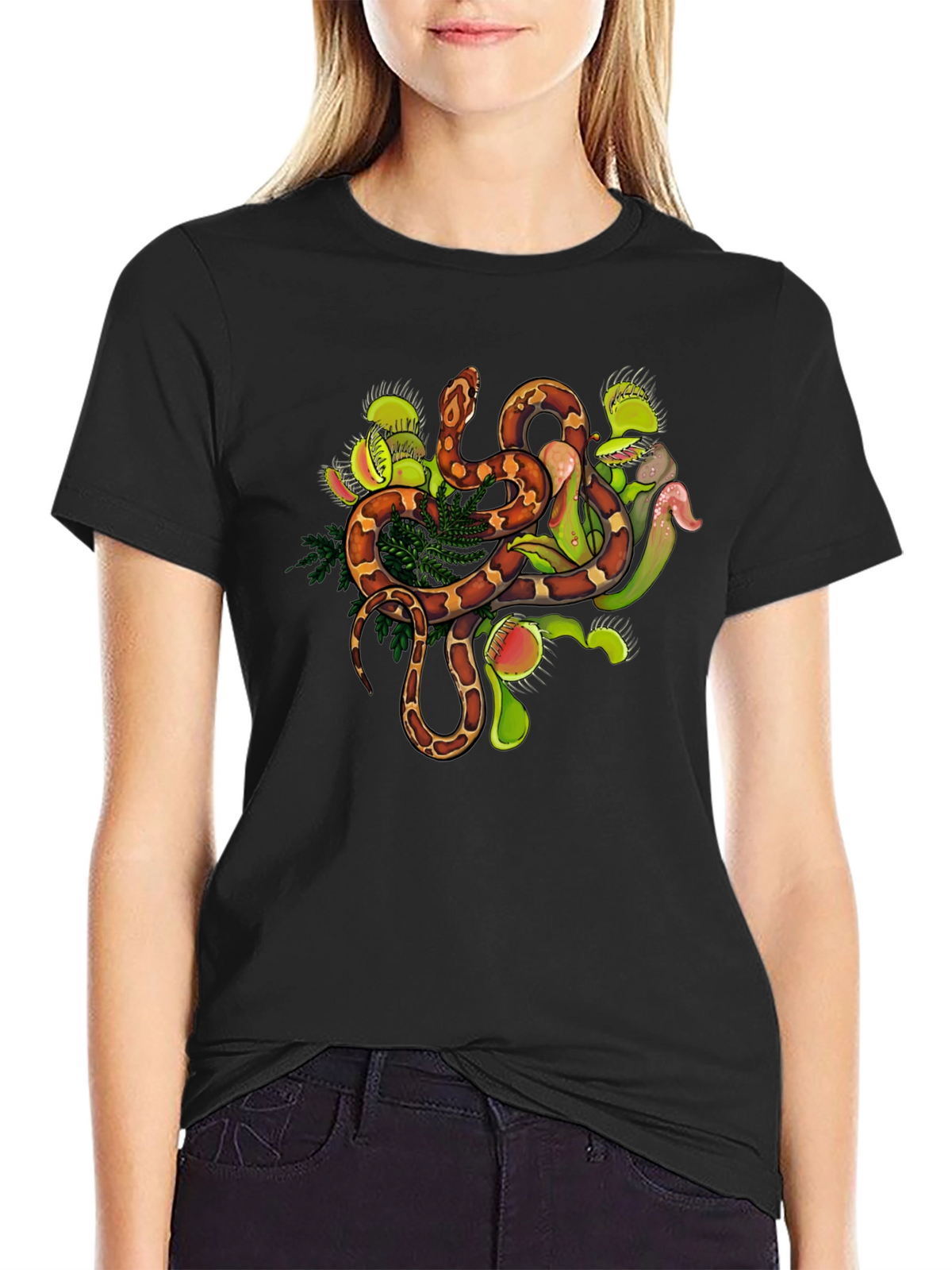 Snake & Venus Flytrap Graphic Tee - Black