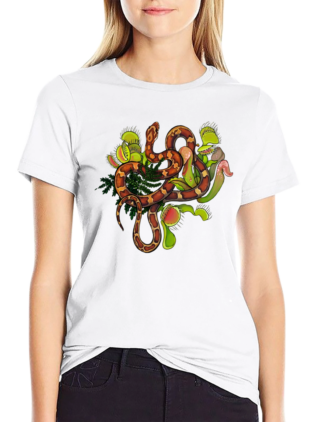 Snake & Venus Flytrap Graphic Tee - Black
