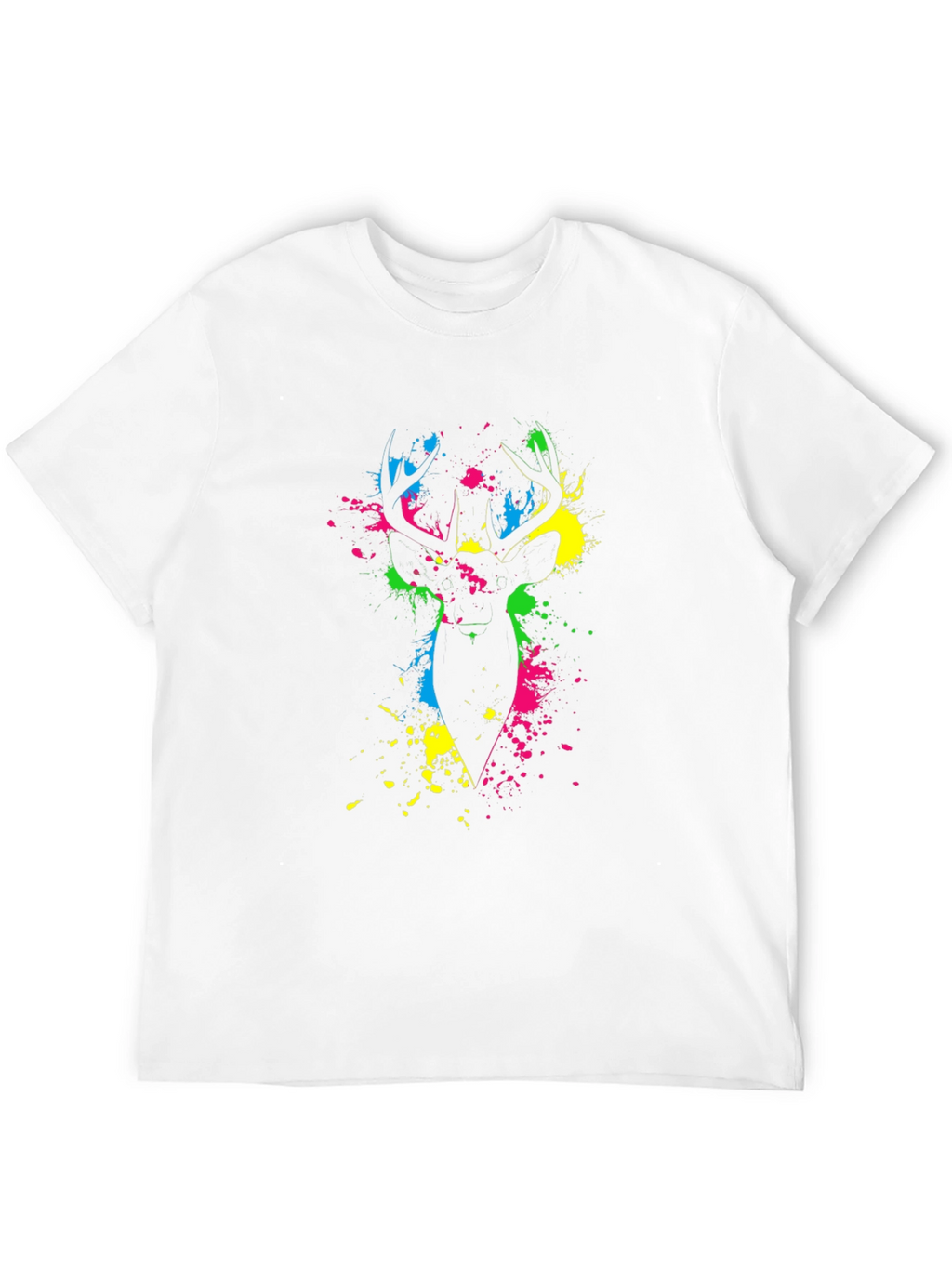 Vibrant Deer Splatter Print Black T-Shirt