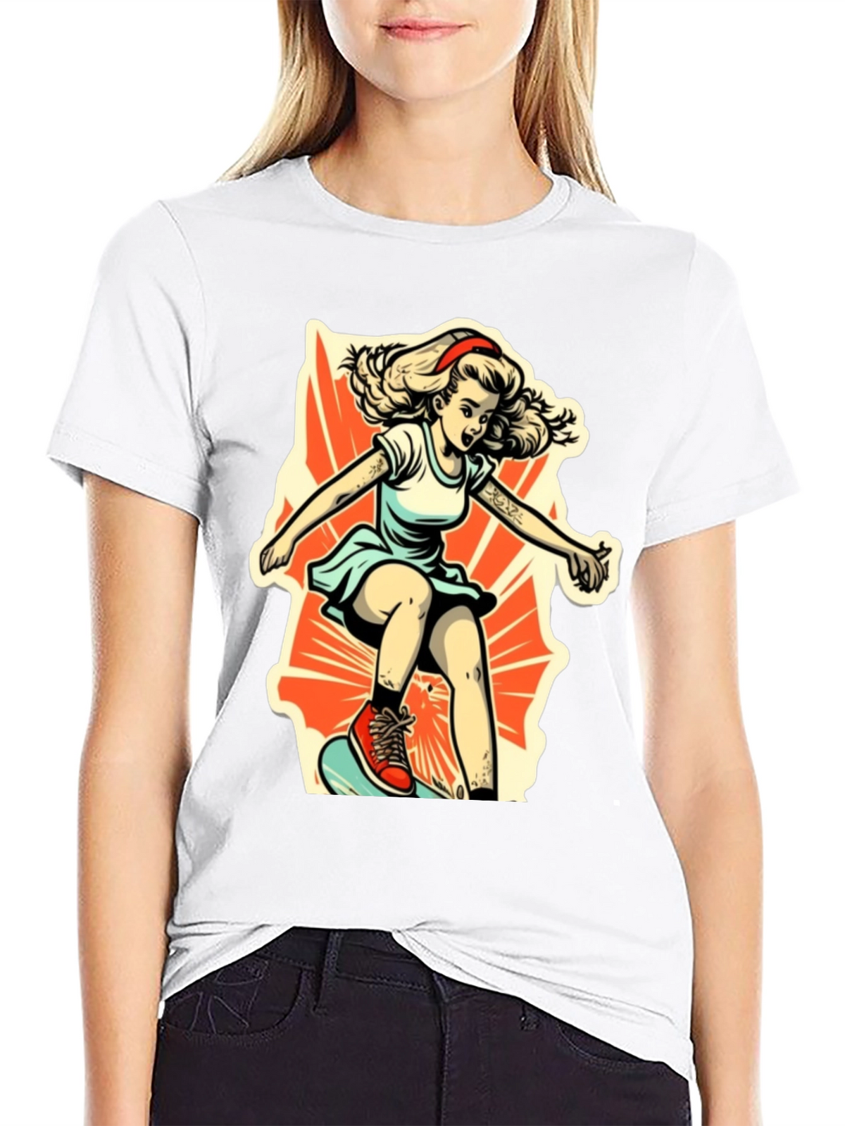 Retro Skater Girl Graphic T-Shirt
