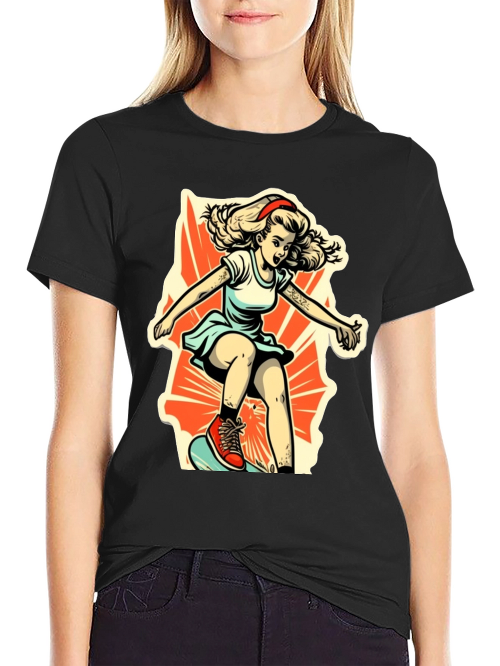 Retro Skater Girl Graphic T-Shirt