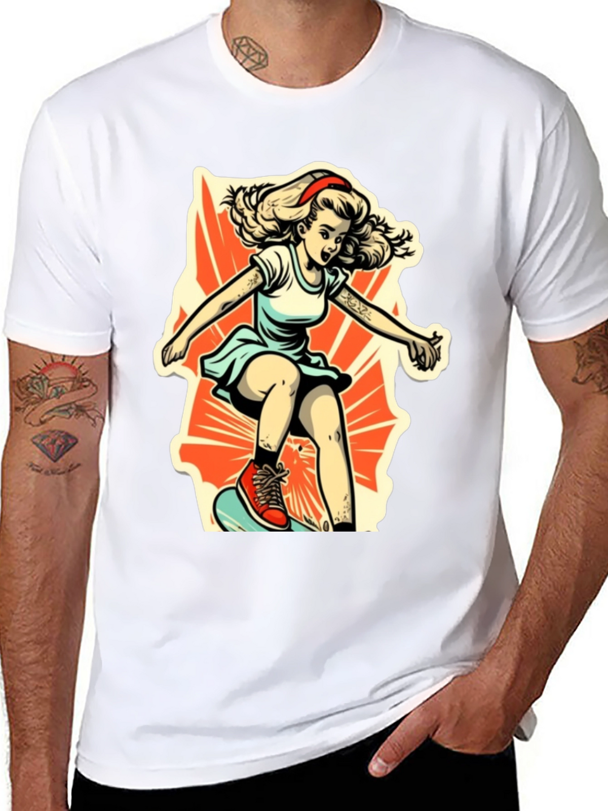 Retro Skater Girl Graphic T-Shirt