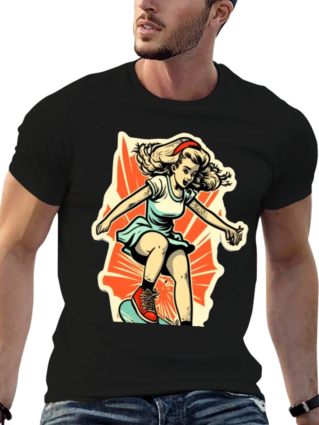Retro Skater Girl Graphic T-Shirt