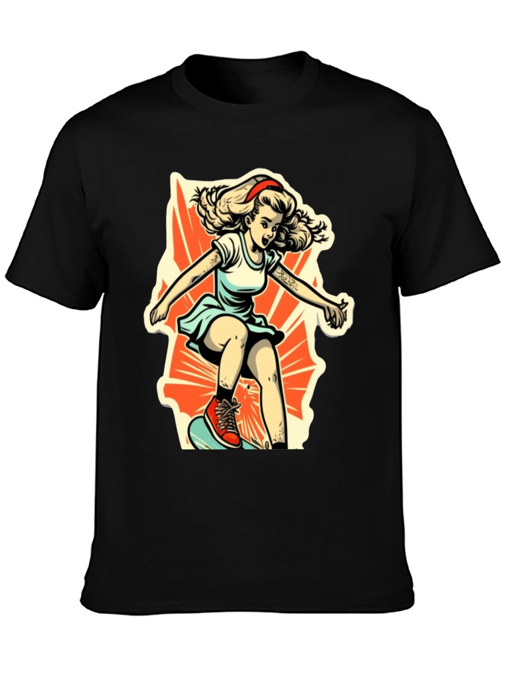 Retro Skater Girl Graphic T-Shirt