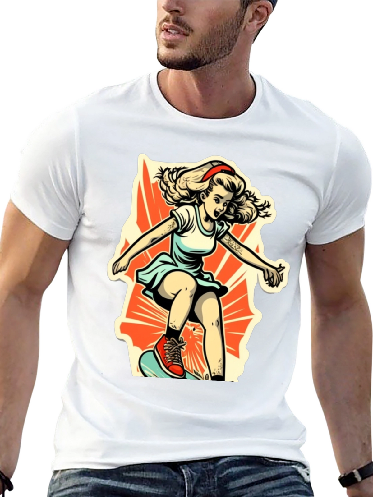 Retro Skater Girl Graphic T-Shirt
