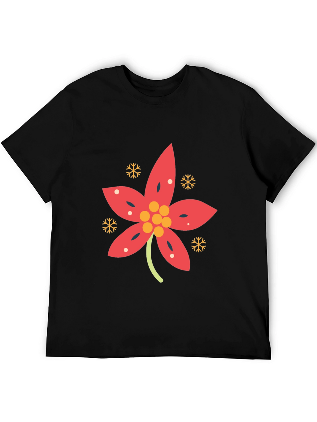 Festive Poinsettia Black T-Shirt