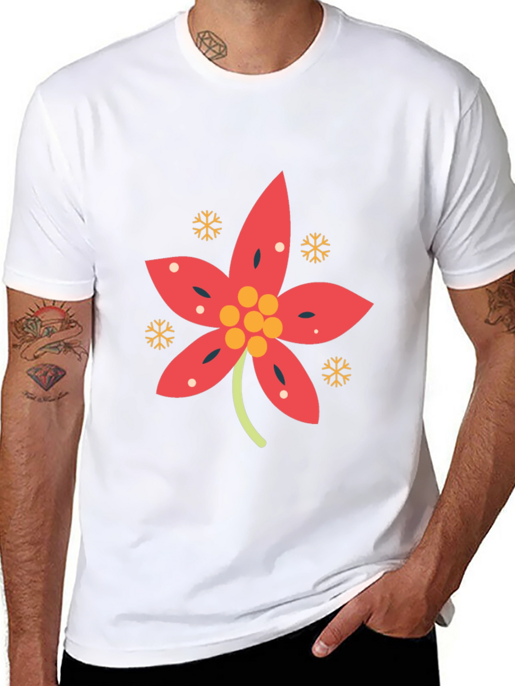 Festive Poinsettia Black T-Shirt