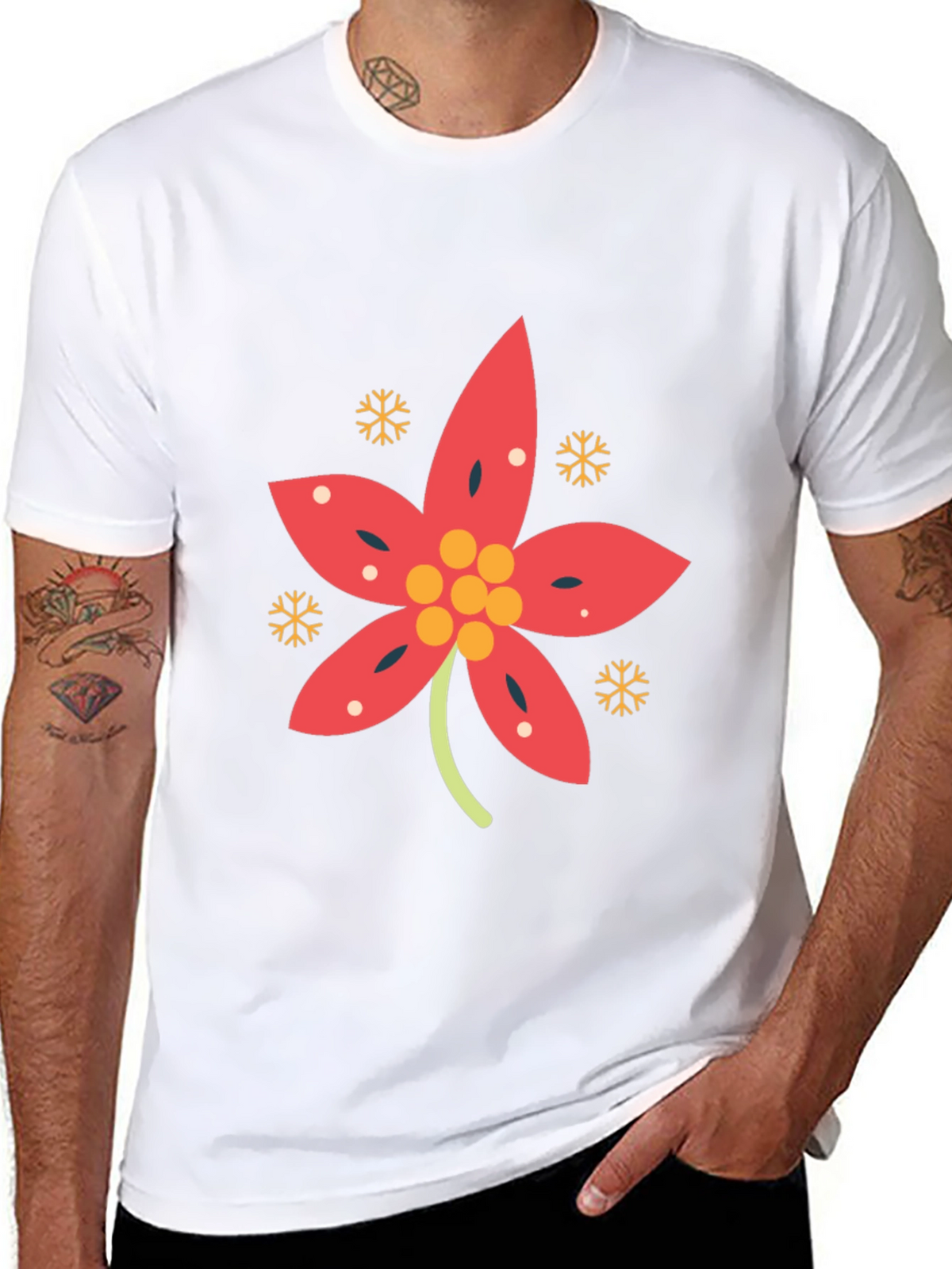 Festive Poinsettia Black T-Shirt