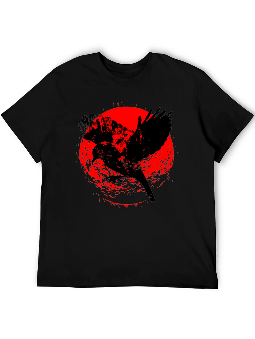 Raven Graphic Tee - Black Cotton Crew Neck