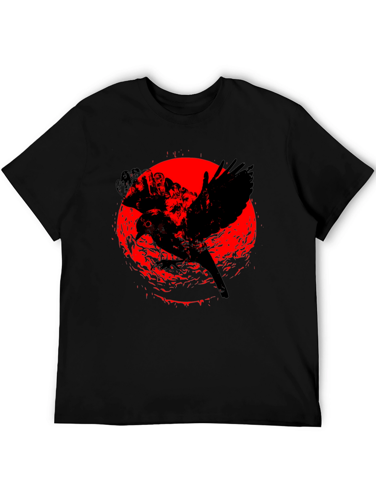 Raven Graphic Tee - Black Cotton Crew Neck