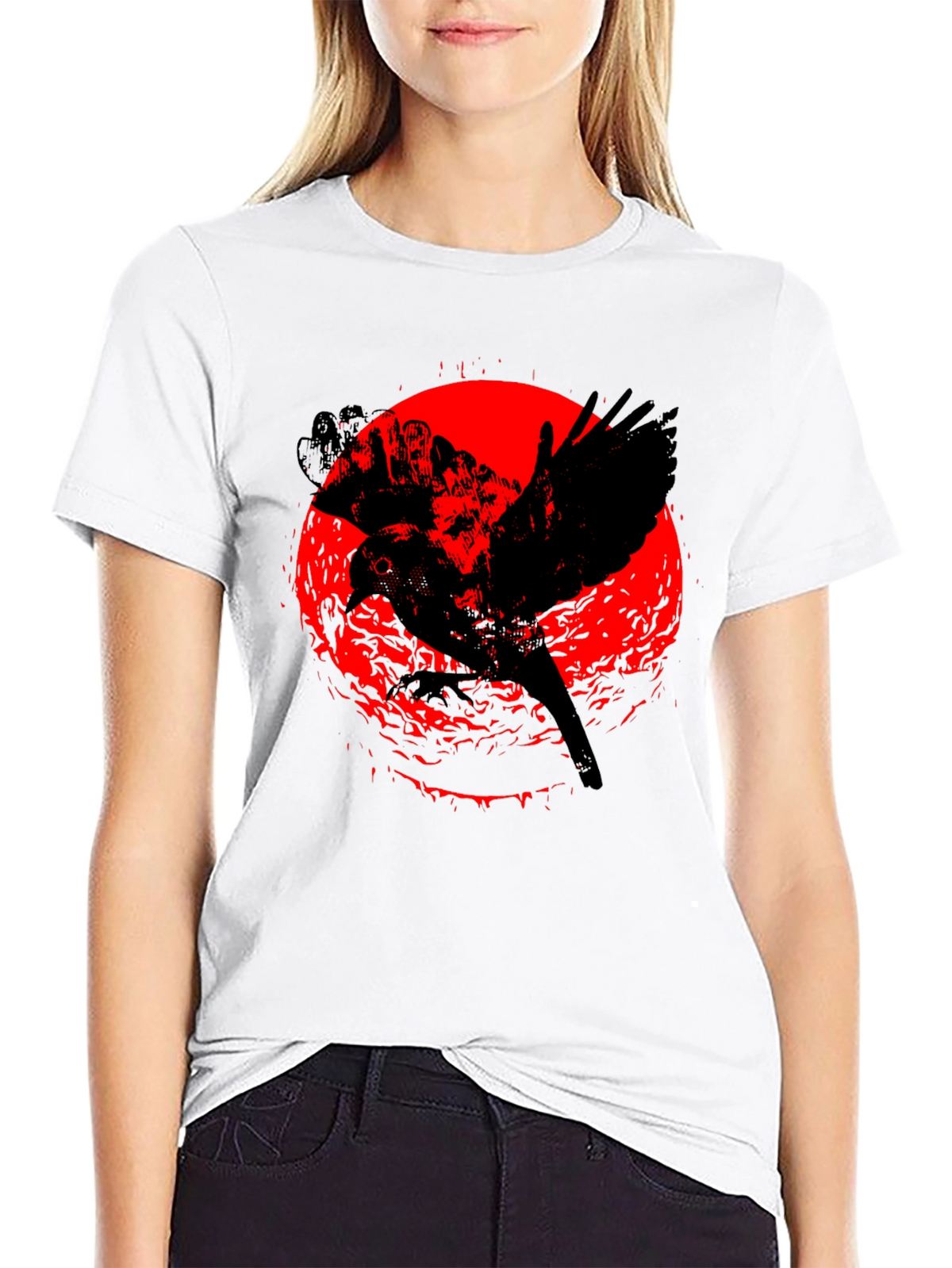 Raven Graphic Tee - Black Cotton Crew Neck