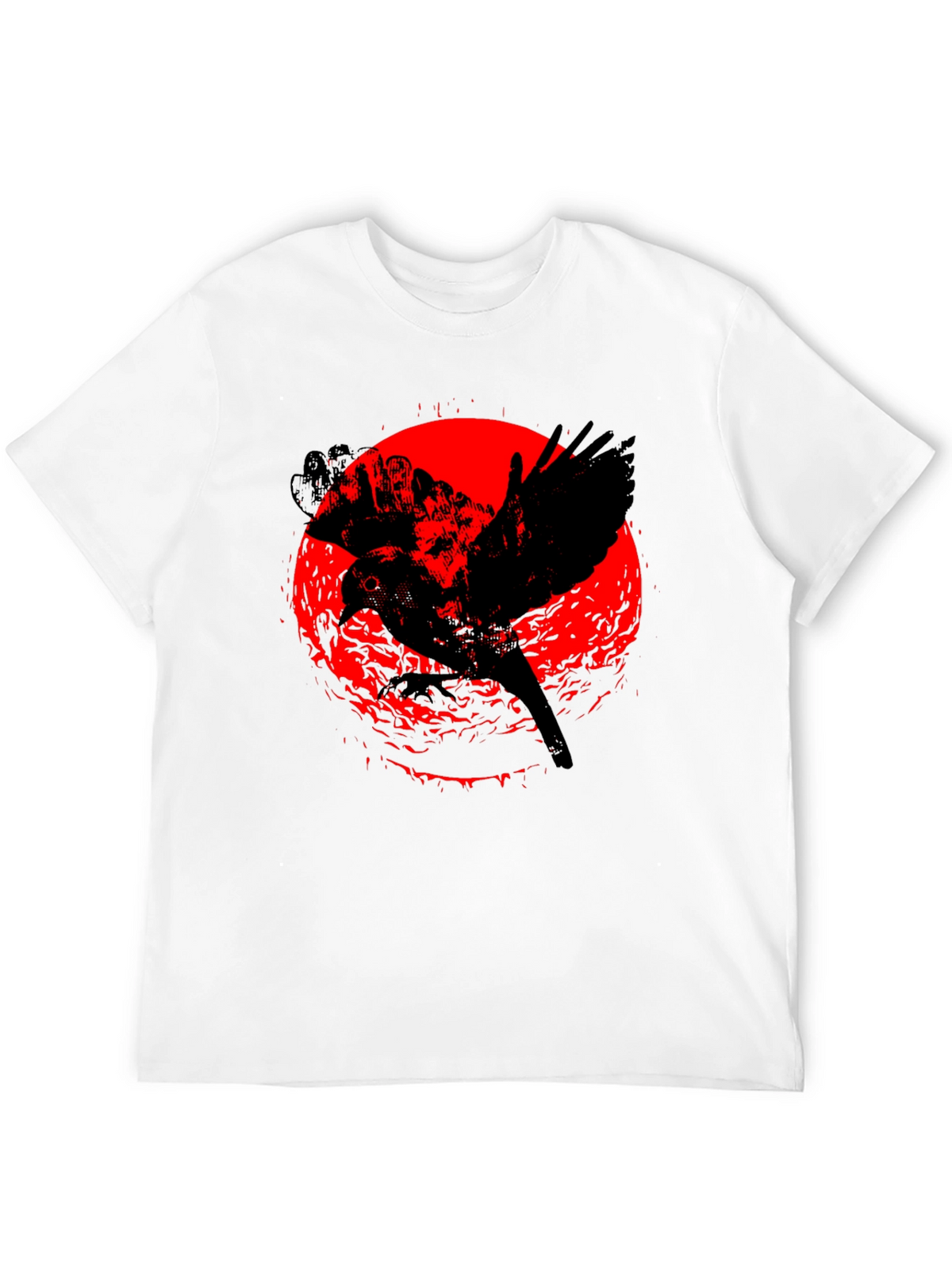 Raven Graphic Tee - Black Cotton Crew Neck