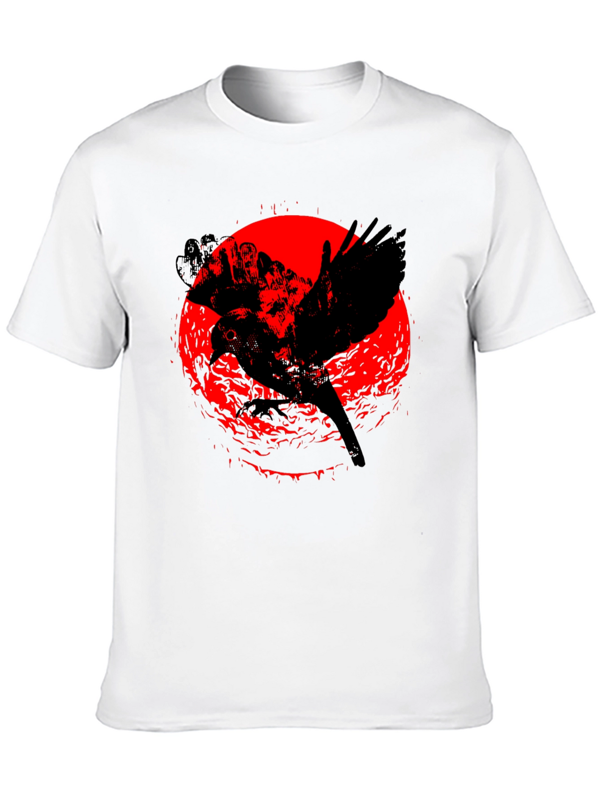 Raven Graphic Tee - Black Cotton Crew Neck