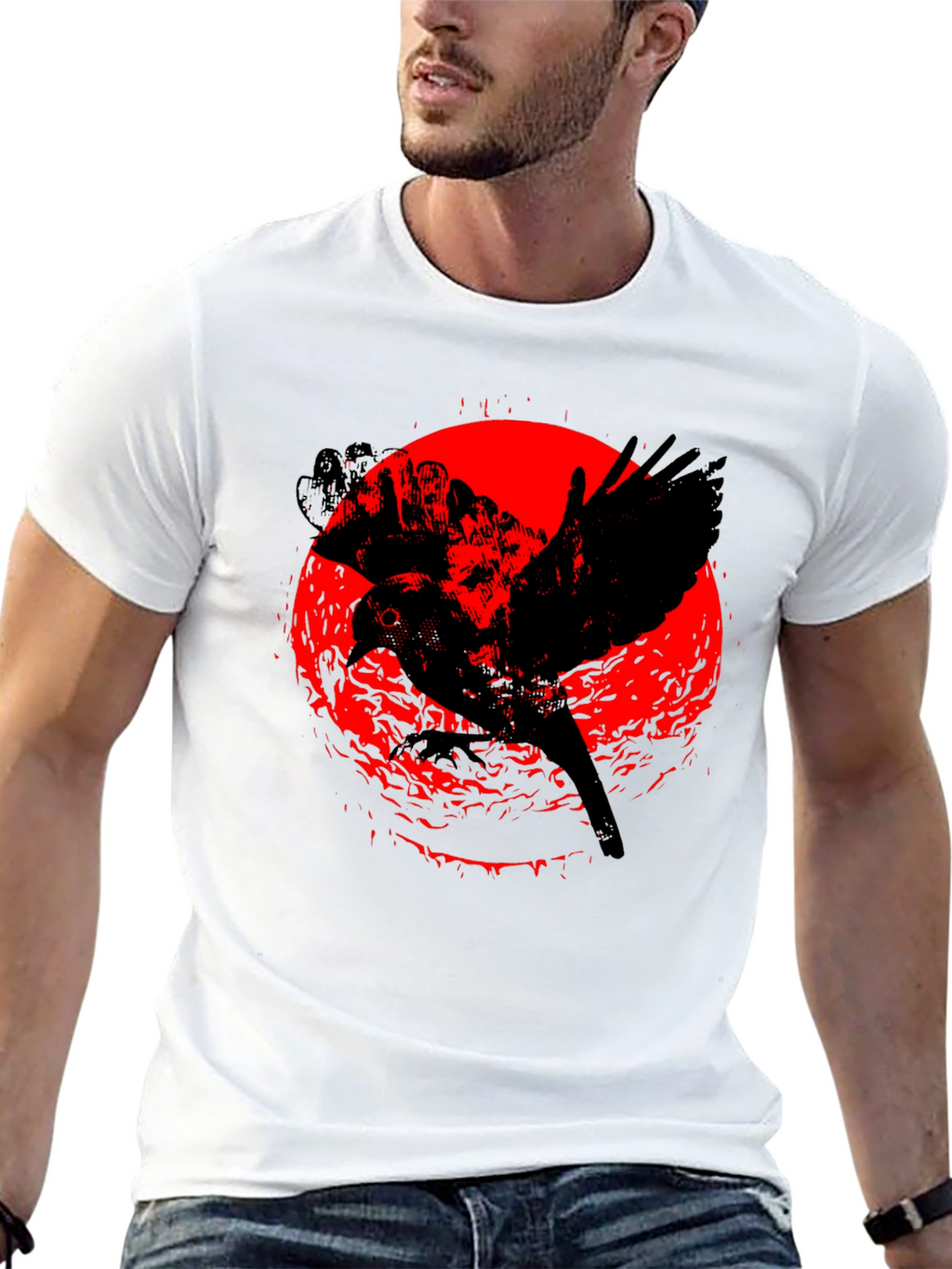Raven Graphic Tee - Black Cotton Crew Neck