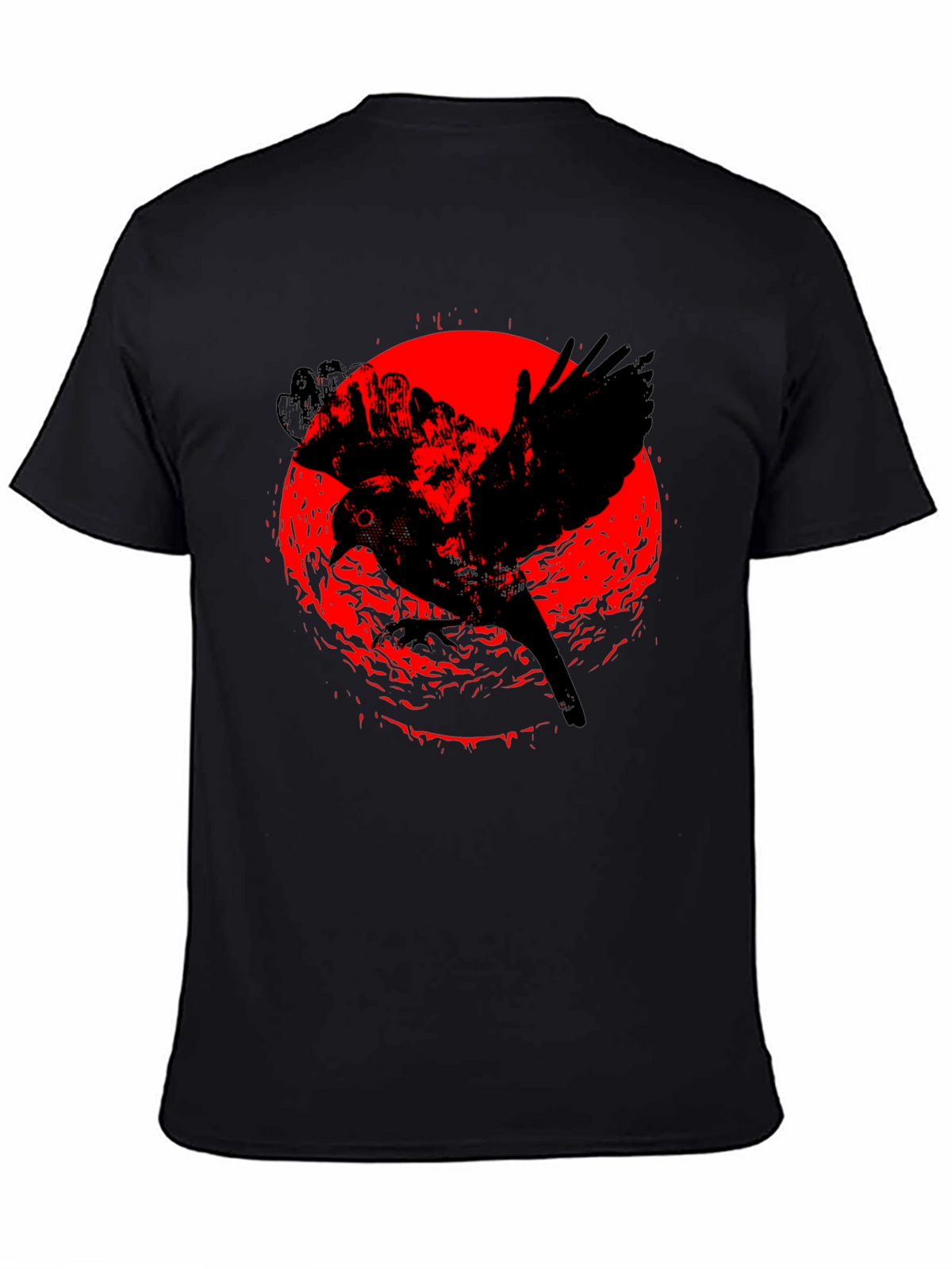 Raven Graphic Tee - Black Cotton Crew Neck