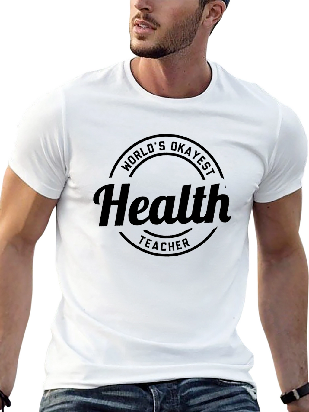 Worlds Okayest Health Teacher Black Graphic Tee