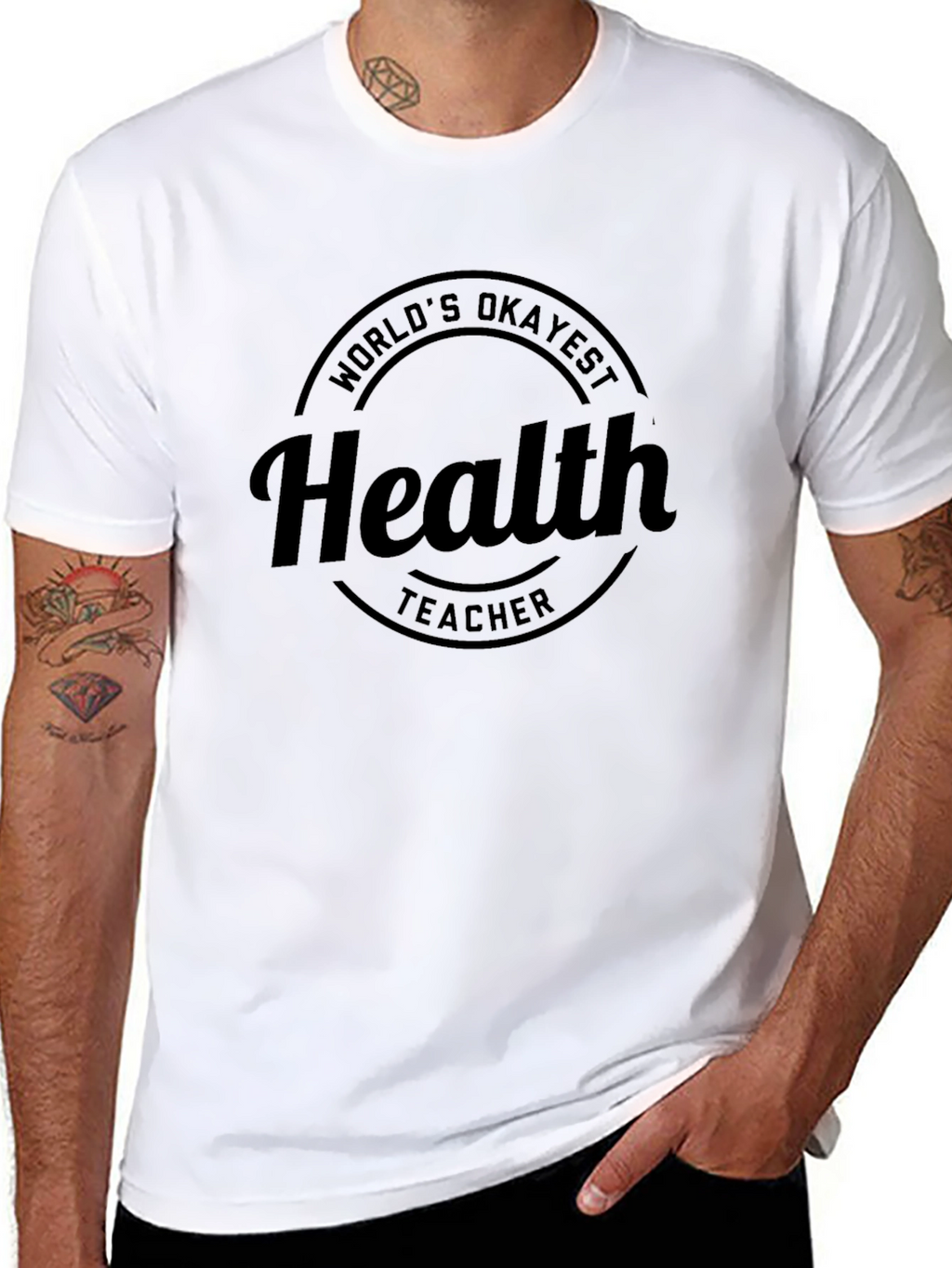 Worlds Okayest Health Teacher Black Graphic Tee