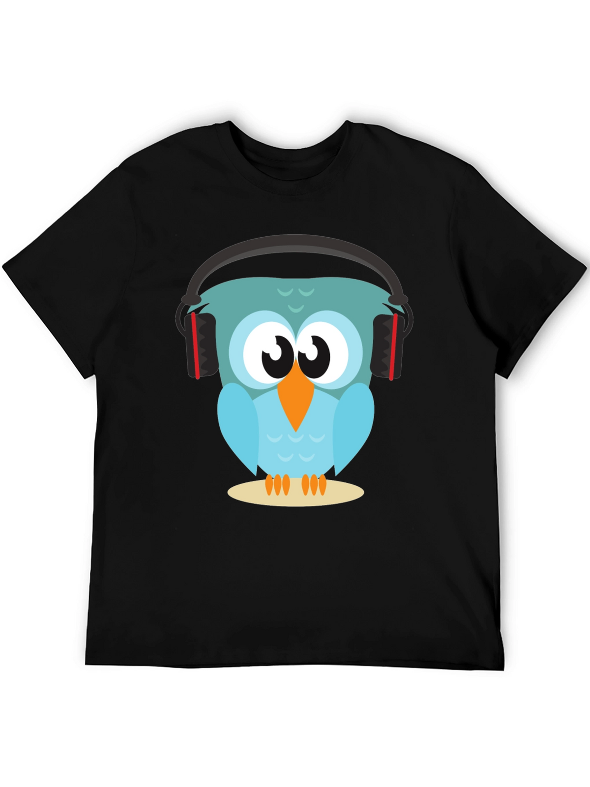 Owl With Headphones Graphic Tee - Black