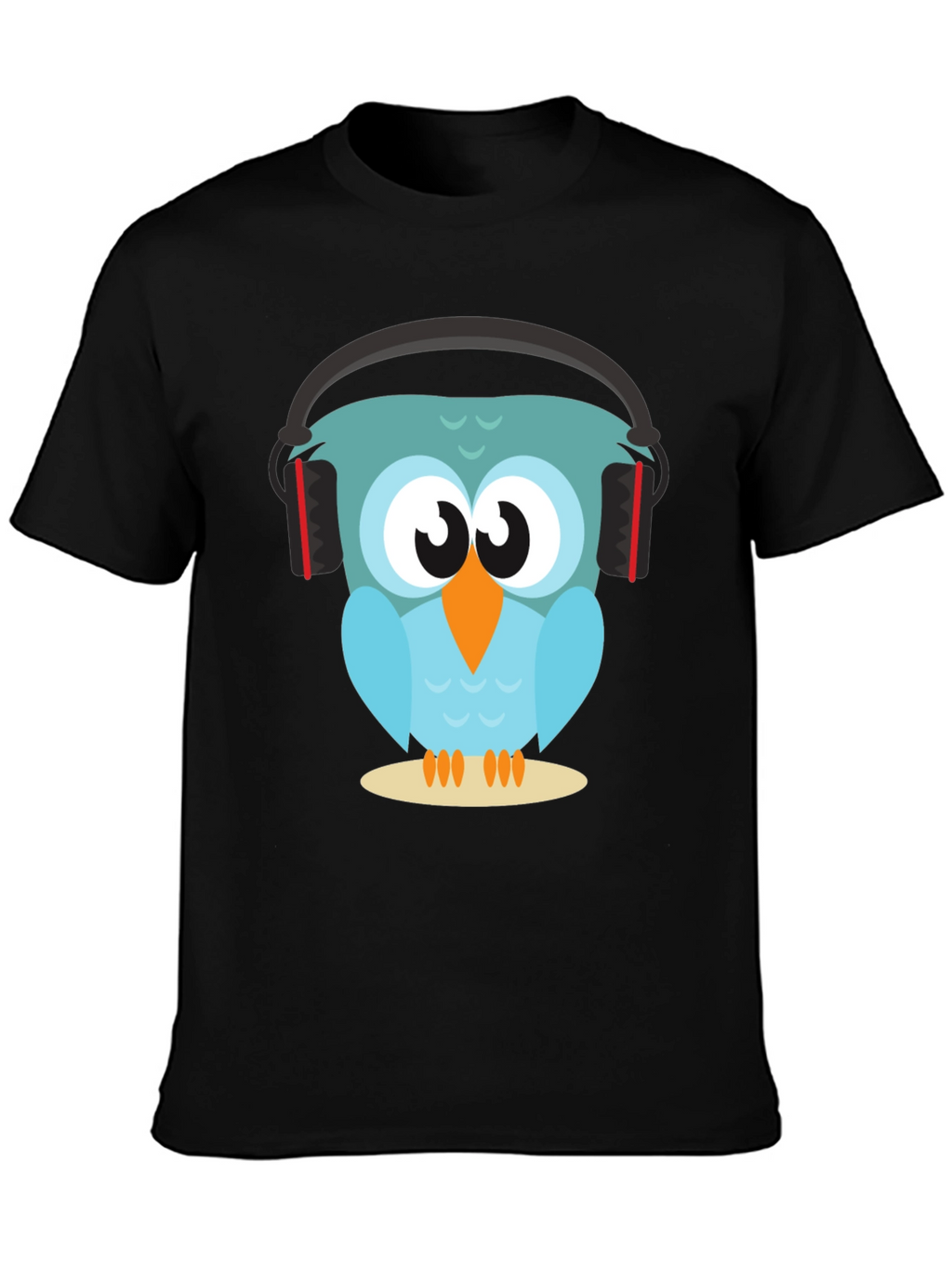 Owl With Headphones Graphic Tee - Black