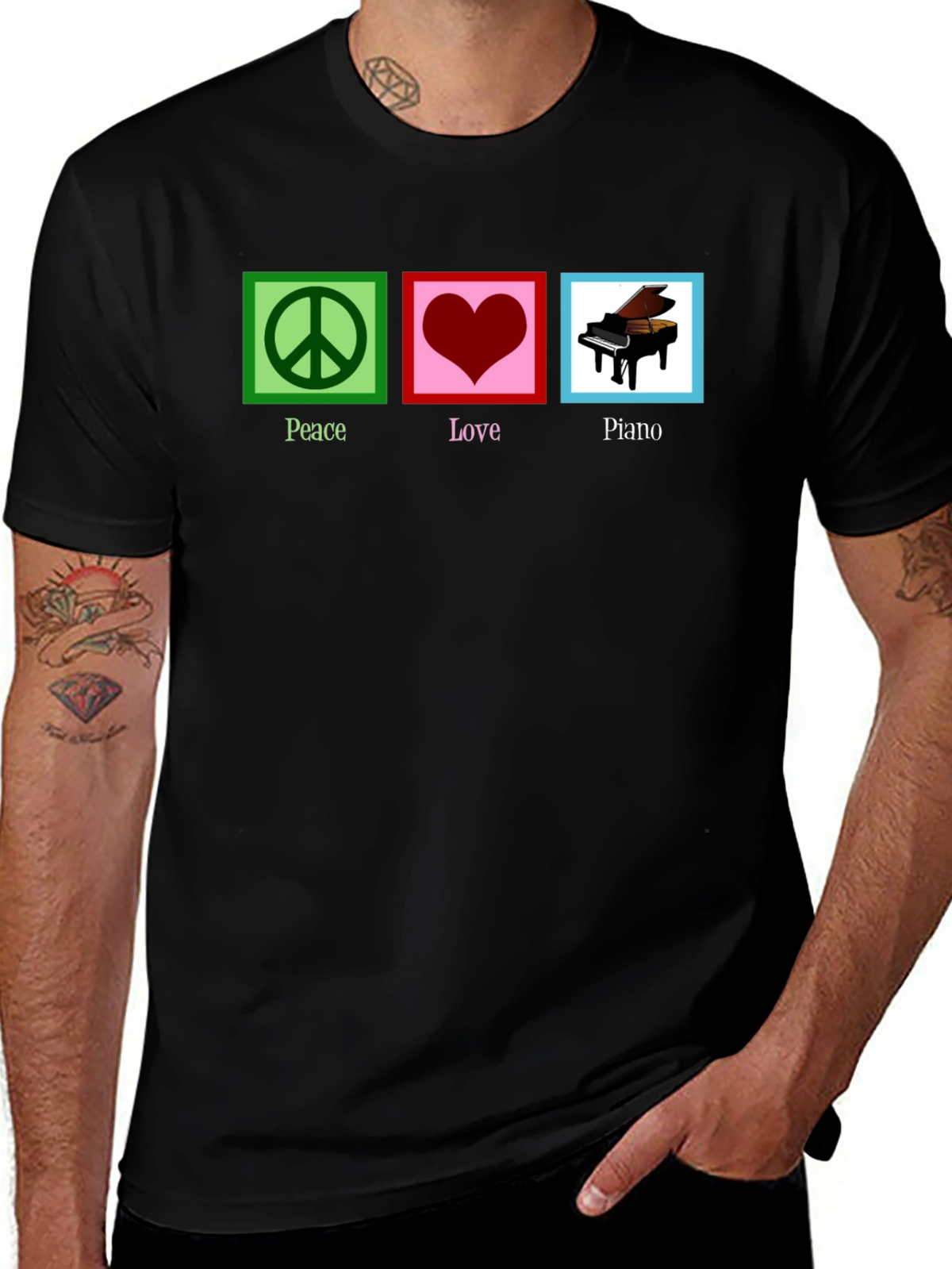 Peace Love Piano Graphic T-Shirt