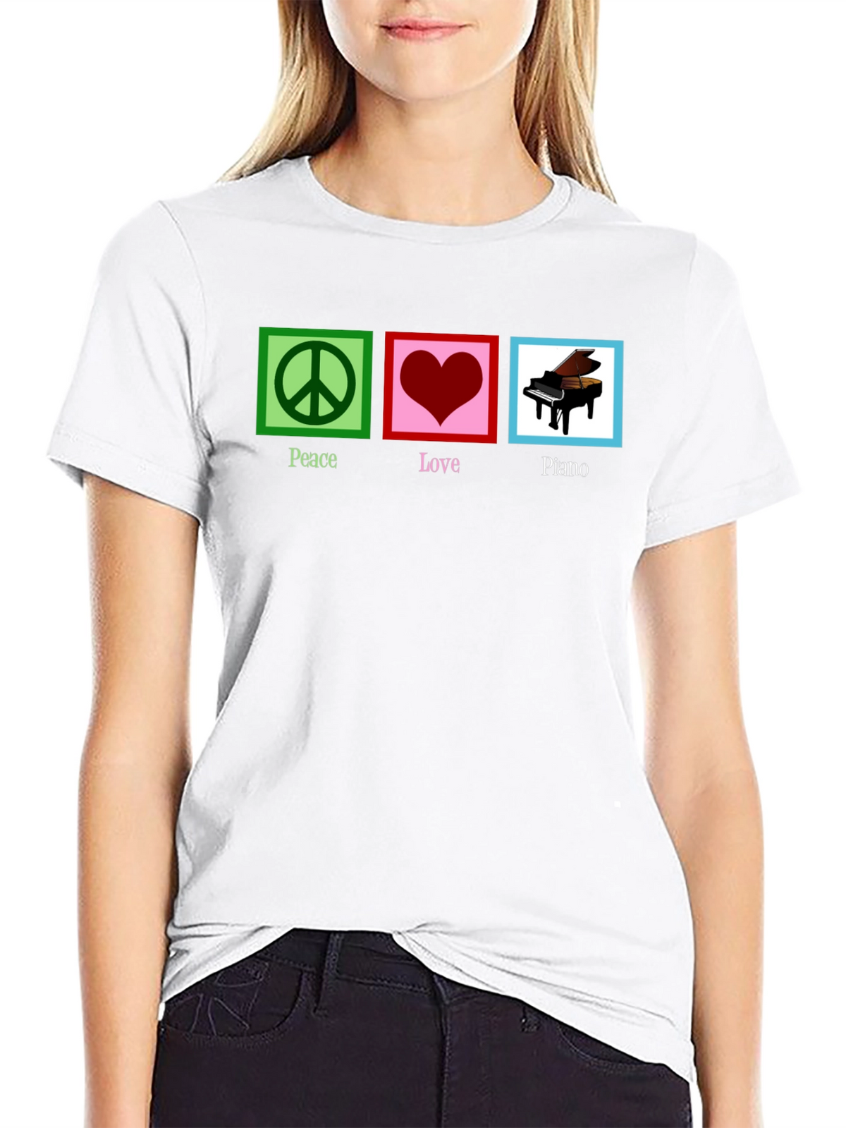 Peace Love Piano Graphic T-Shirt