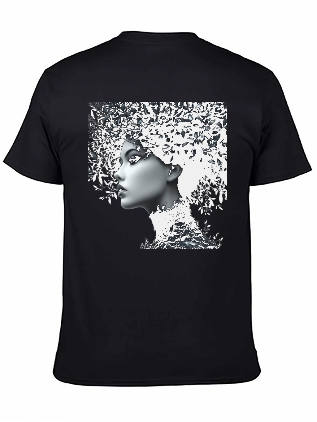 Woman with Leaf Hair Black T-Shirt