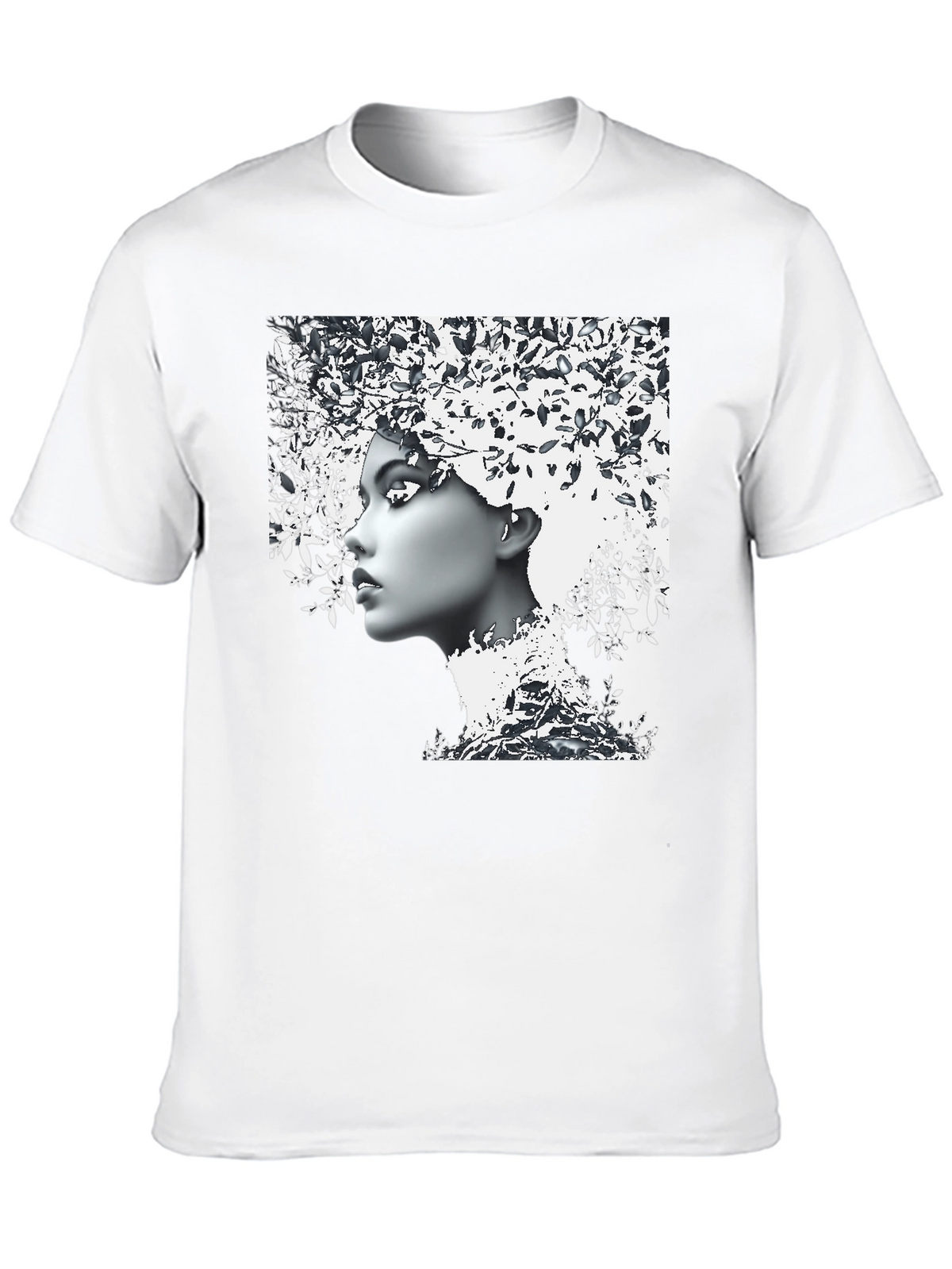 Woman with Leaf Hair Black T-Shirt