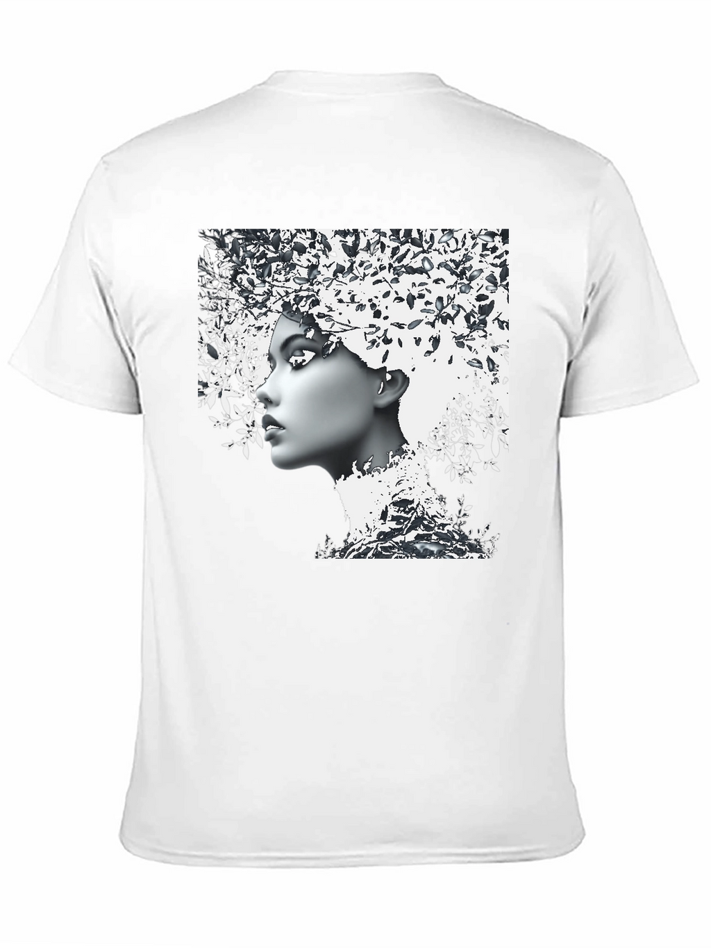 Woman with Leaf Hair Black T-Shirt