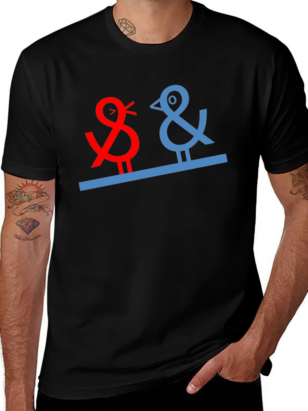 Quirky Bird Graphic Tee - Black Cotton Blend