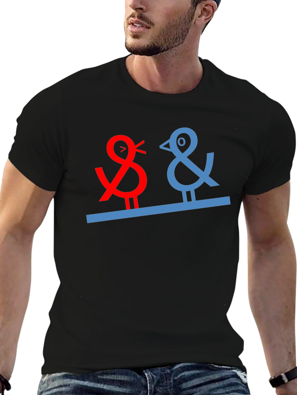 Quirky Bird Graphic Tee - Black Cotton Blend