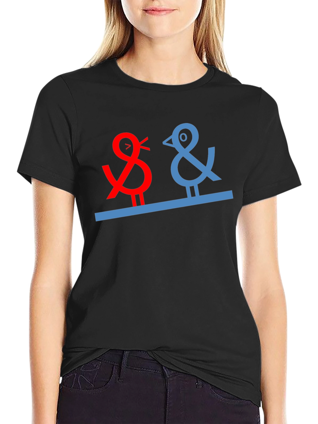 Quirky Bird Graphic Tee - Black Cotton Blend
