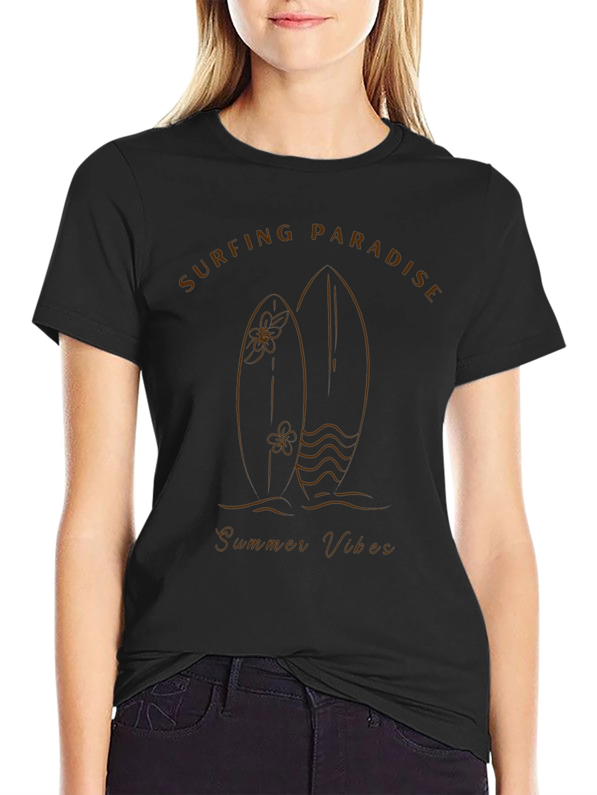 Surfing Paradise Black Graphic Tee