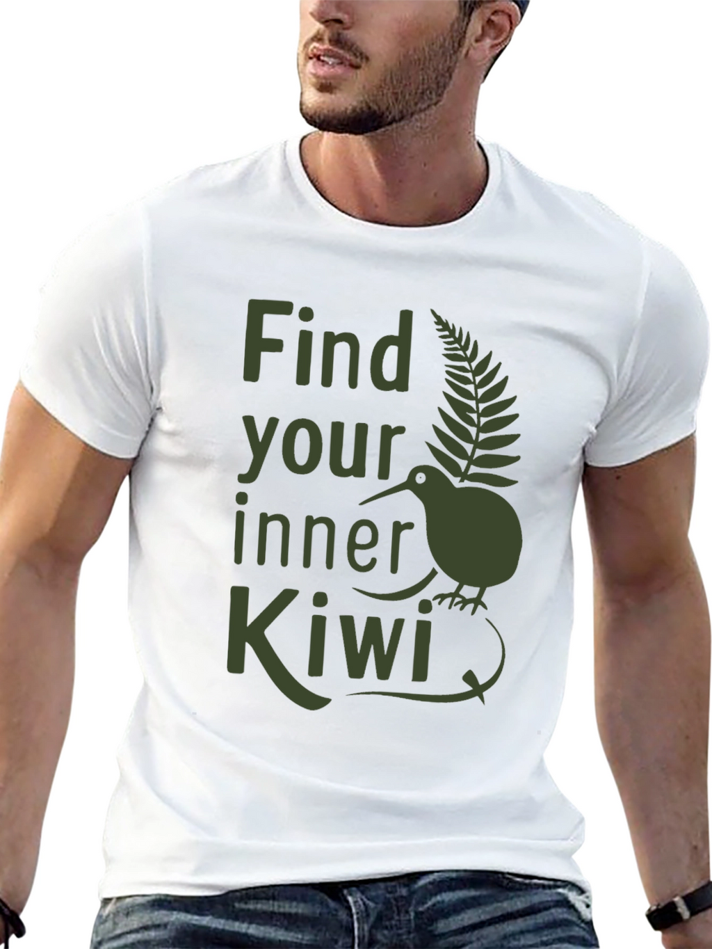 Find Your Inner Kiwi T-Shirt - Olive Green Print