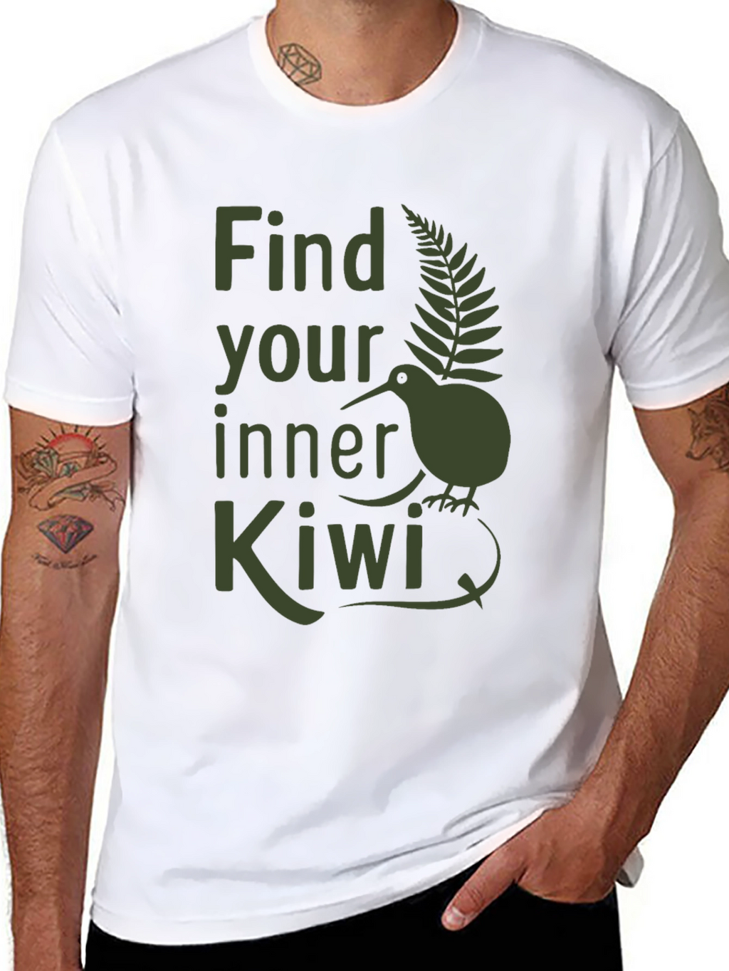 Find Your Inner Kiwi T-Shirt - Olive Green Print