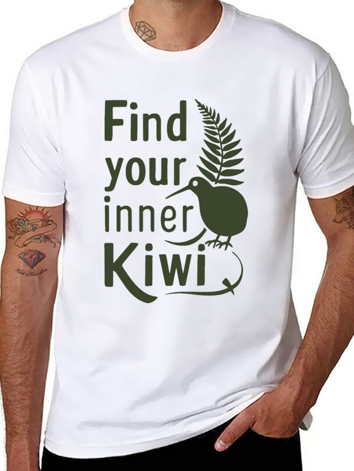 Find Your Inner Kiwi T-Shirt - Olive Green Print