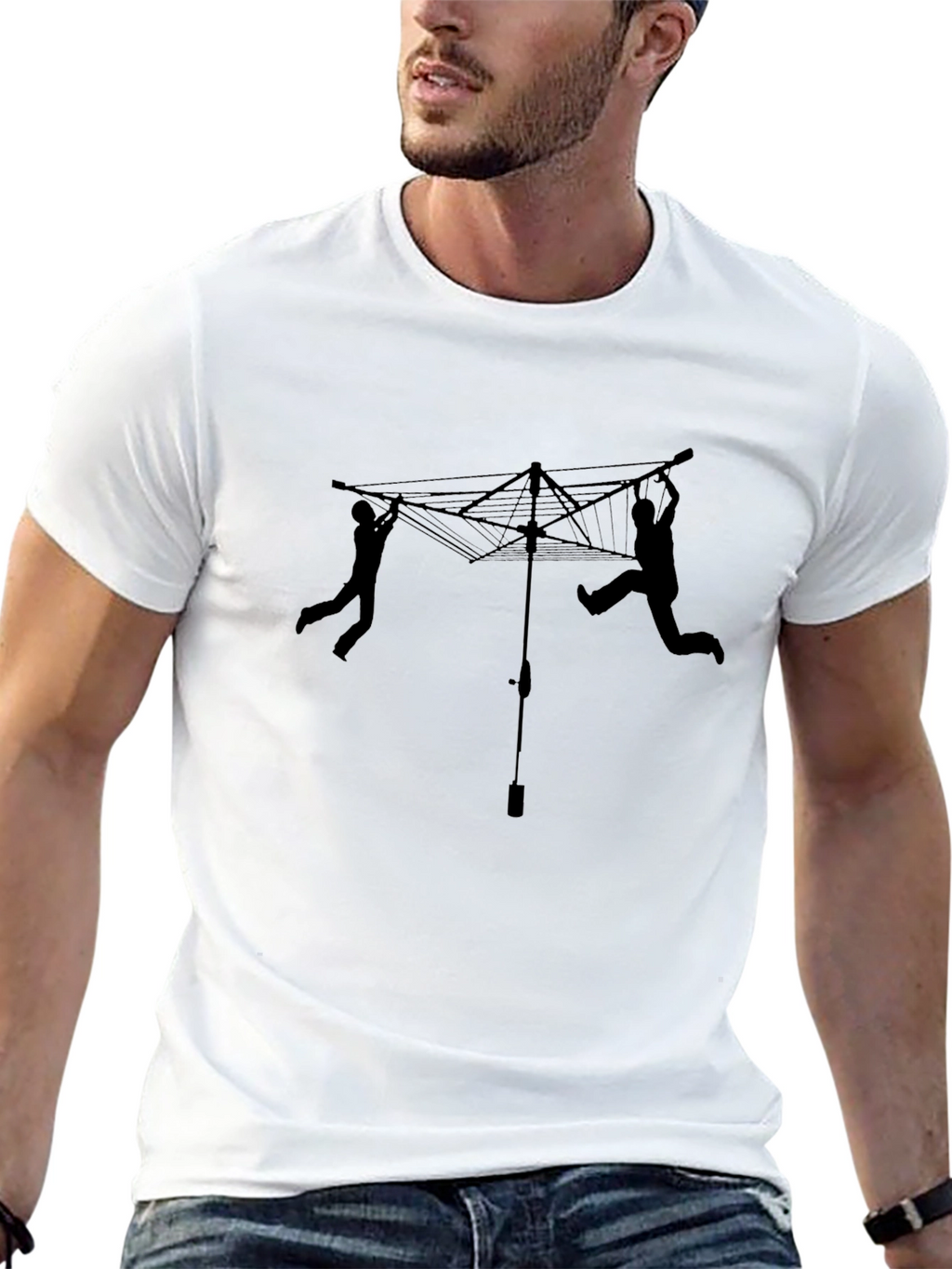 Novelty Clothesline T-Shirt - Black Cotton Tee