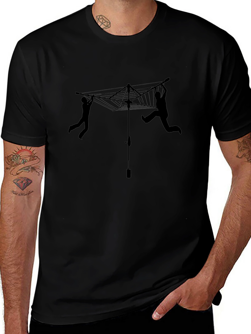 Novelty Clothesline T-Shirt - Black Cotton Tee