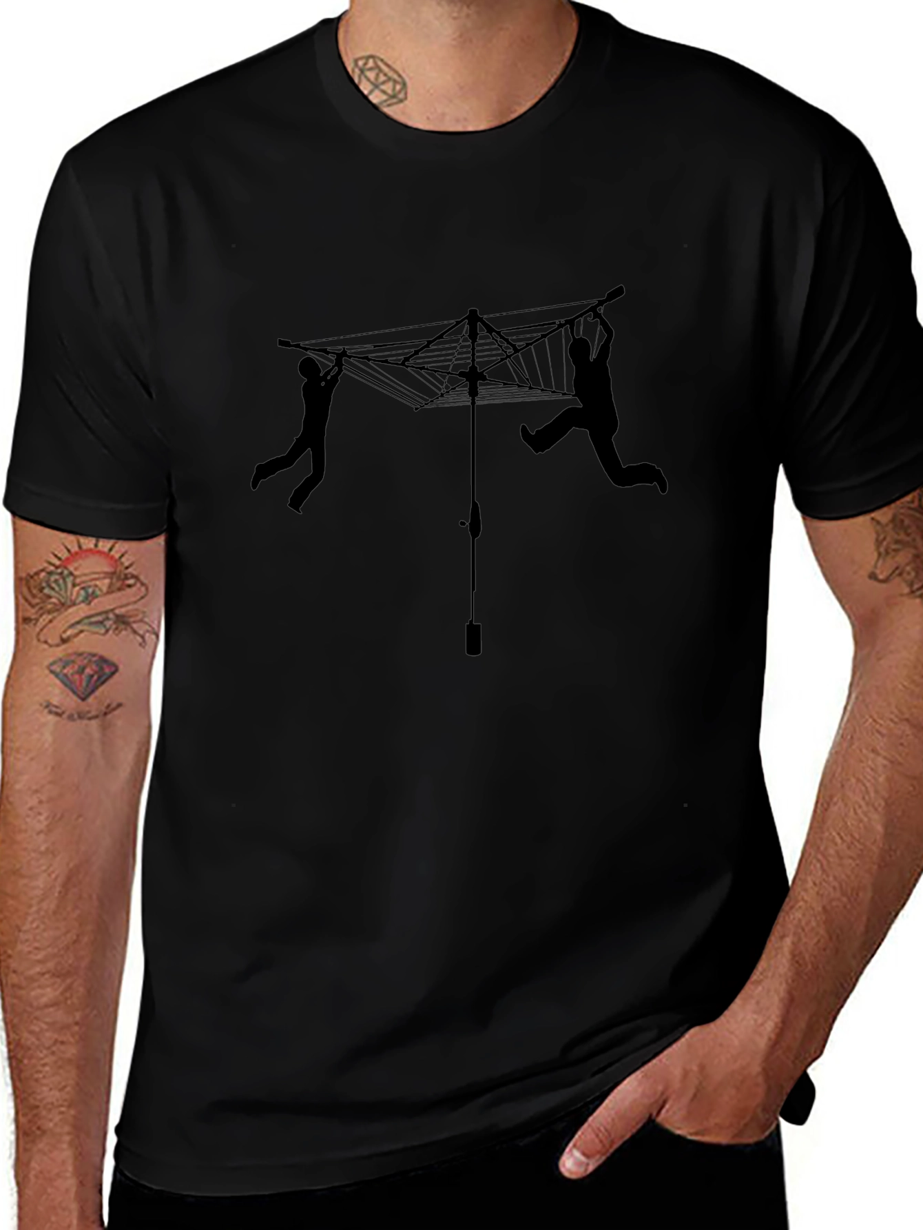 Novelty Clothesline T-Shirt - Black Cotton Tee