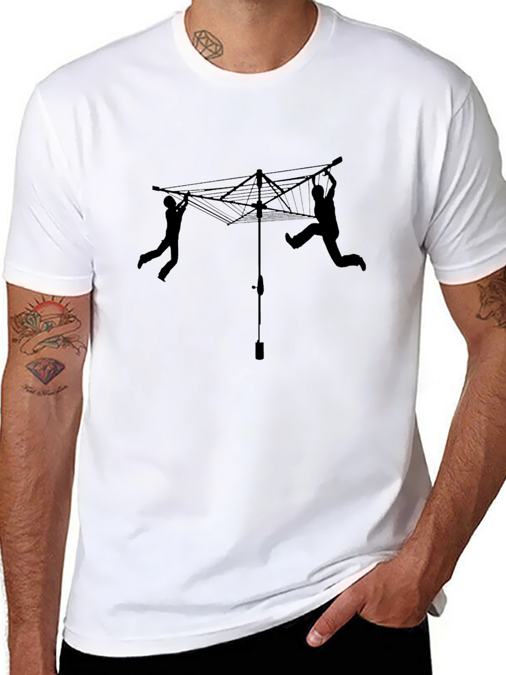 Novelty Clothesline T-Shirt - Black Cotton Tee