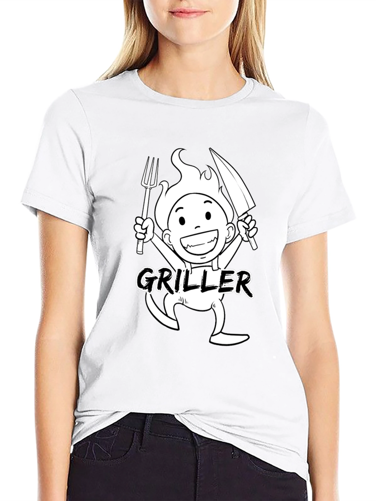 Griller Cartoon Graphic Black T-Shirt