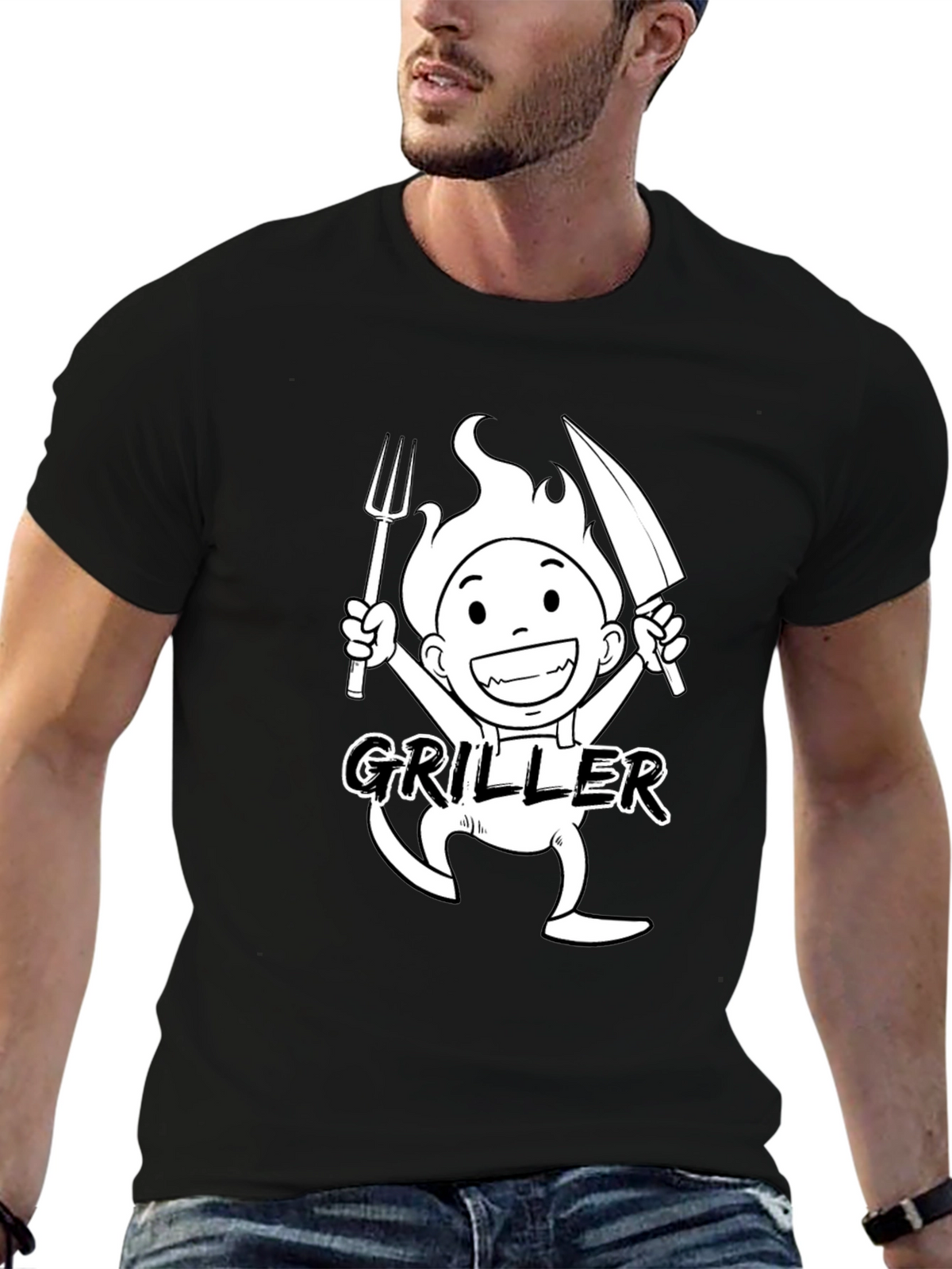 Griller Cartoon Graphic Black T-Shirt