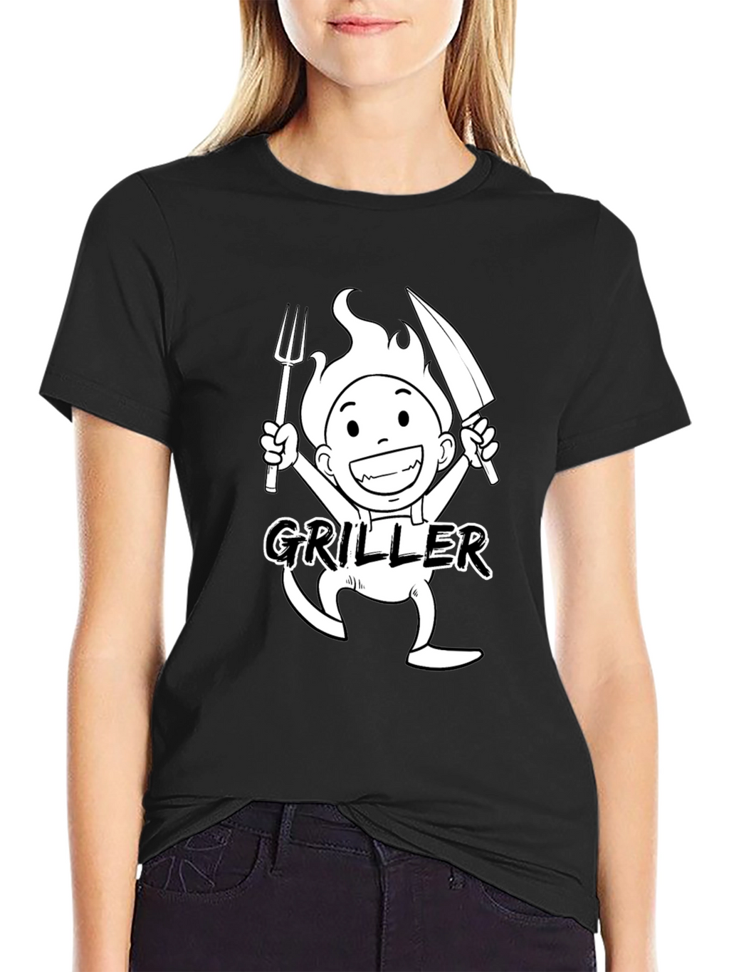 Griller Cartoon Graphic Black T-Shirt