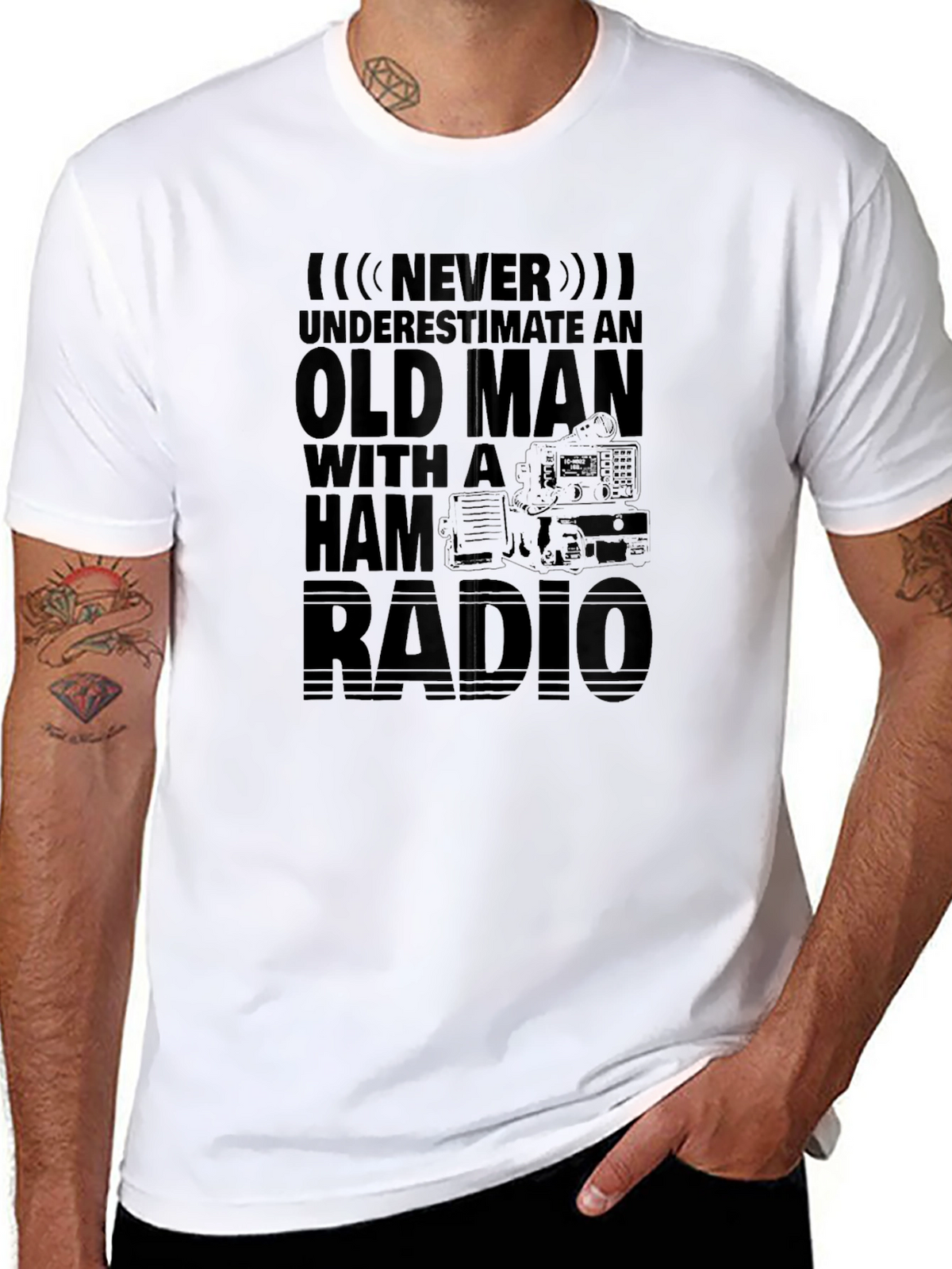 Old Man Ham Radio Black T-Shirt